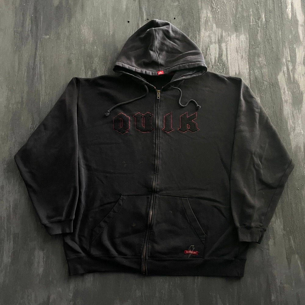 Vintage Quiksilver Gothic Zip Hoodie Mens XL Black 2000s Quiksilver